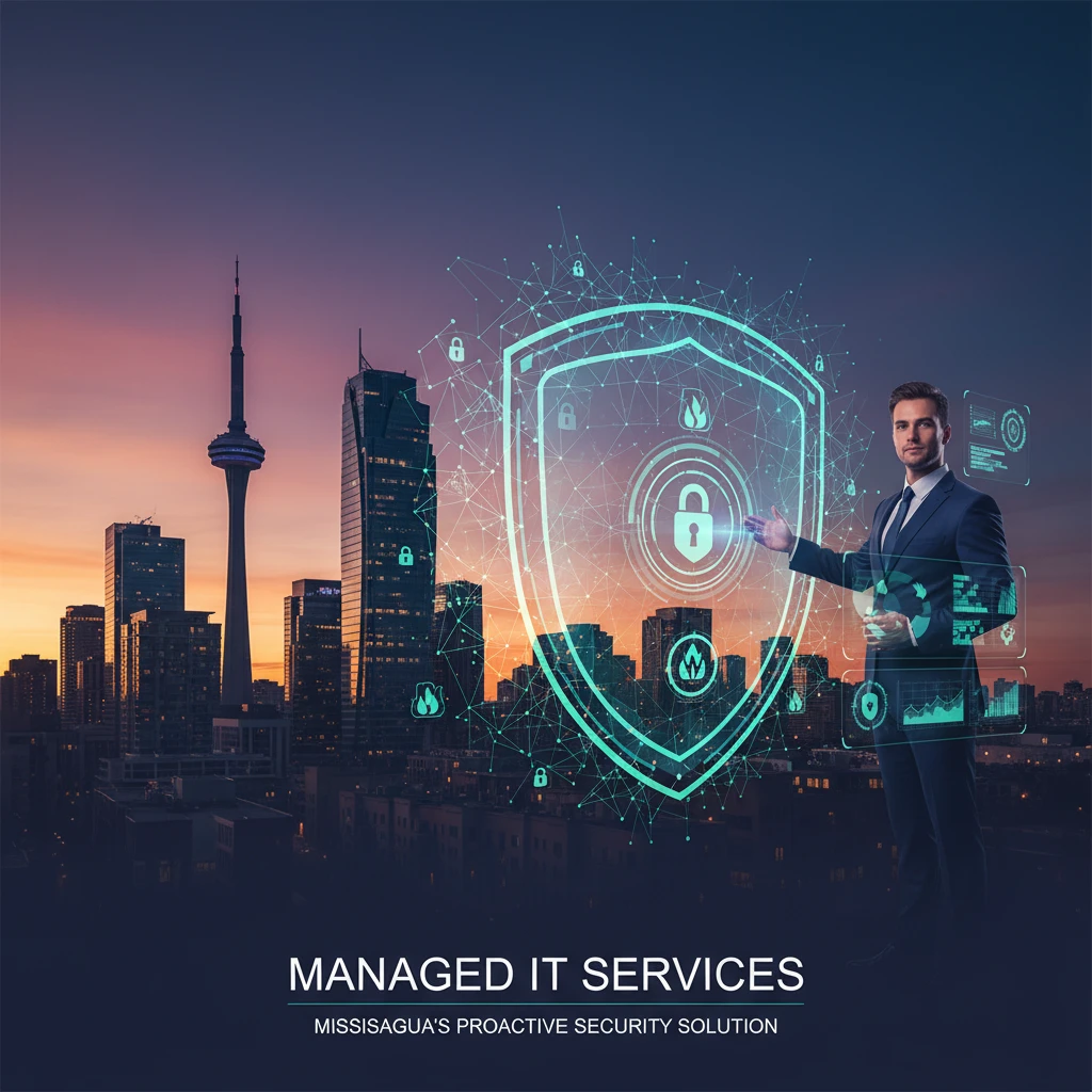 Professional illustration for article about Managed IT Services: Mississaugas Proactive Security Solution