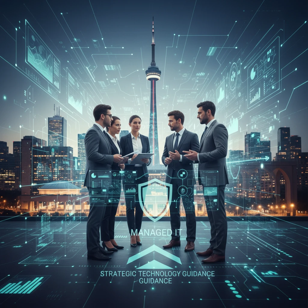 Professional illustration for article about Managed IT: Strategic Technology Guidance for GTA SMBs