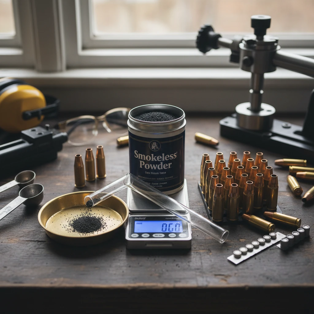Reloading 101: A Beginner's Guide to Smokeless Gun Powder Professional illustration for article about Reloading 101: A Beginners Guide to Smokeless Gun Powder