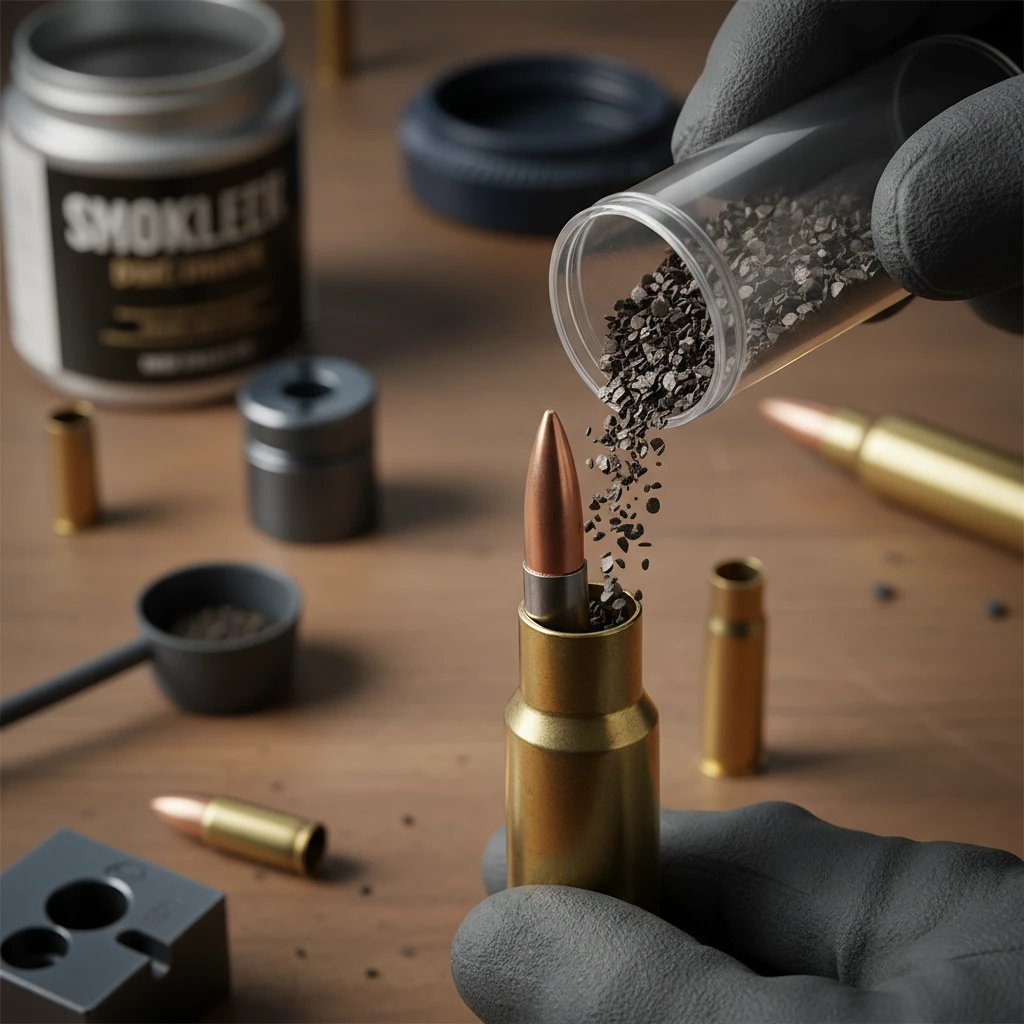 Professional illustration for article about Reloading for Accuracy: Smokeless Gun Powder Secrets