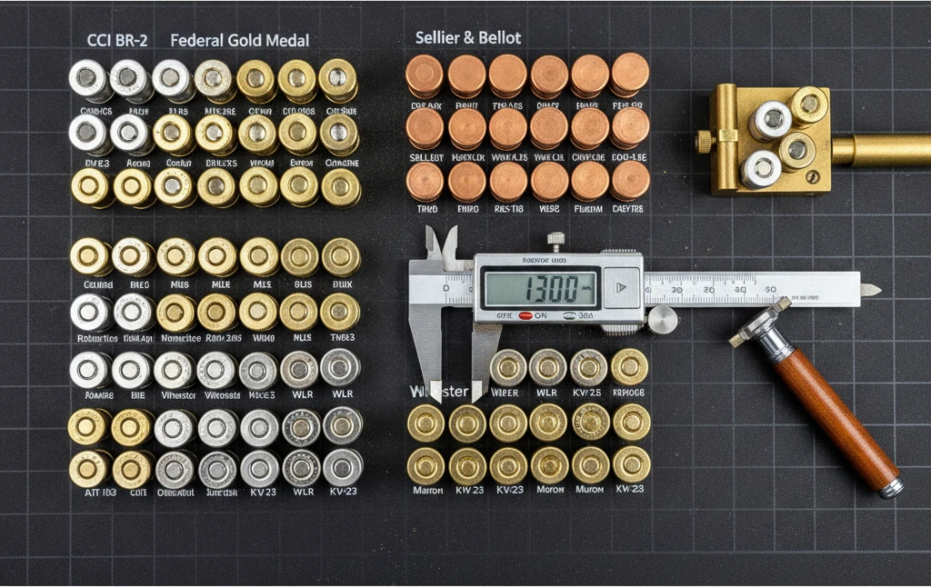 Professional illustration for article about Reloading Primers: Top Brands Compared for Accuracy