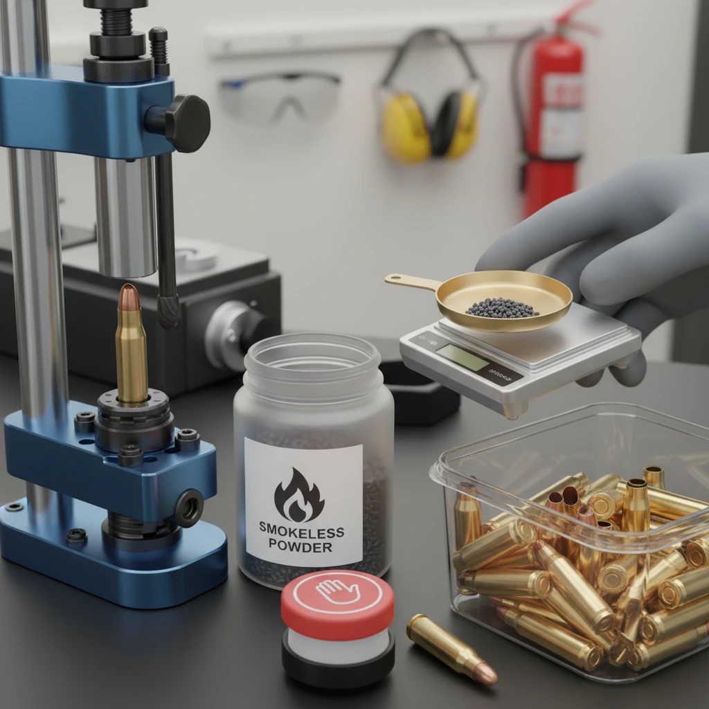 Smokeless Gun Powder: Essential Guide for Reloading Safety Professional illustration for article about Smokeless Gun Powder: Essential Guide for Reloading Safety