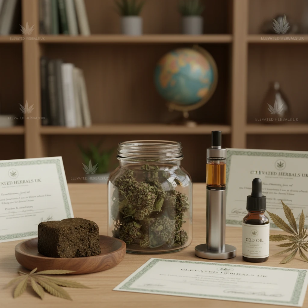 Professional illustration for article about THC UK: Legality, Benefits & Elevated Herbals Guide