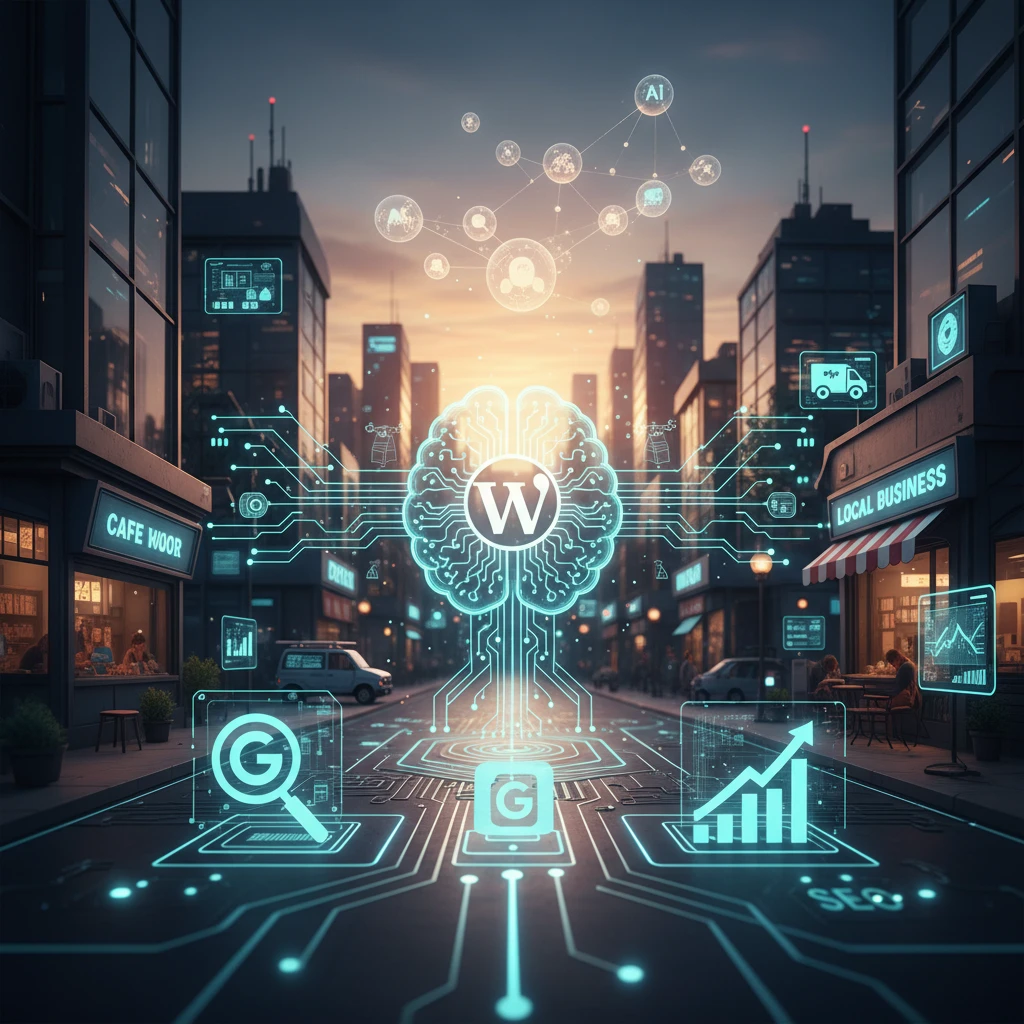 Professional illustration for article about WordPress & AI: Automating Growth for Your Local Business