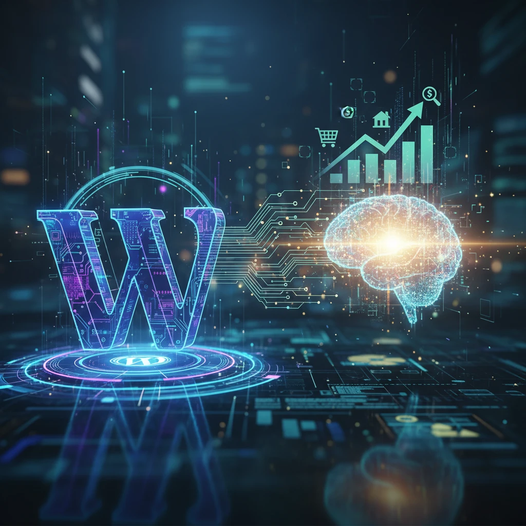 Professional illustration for article about WordPress & AI: The Future of SMB Growth