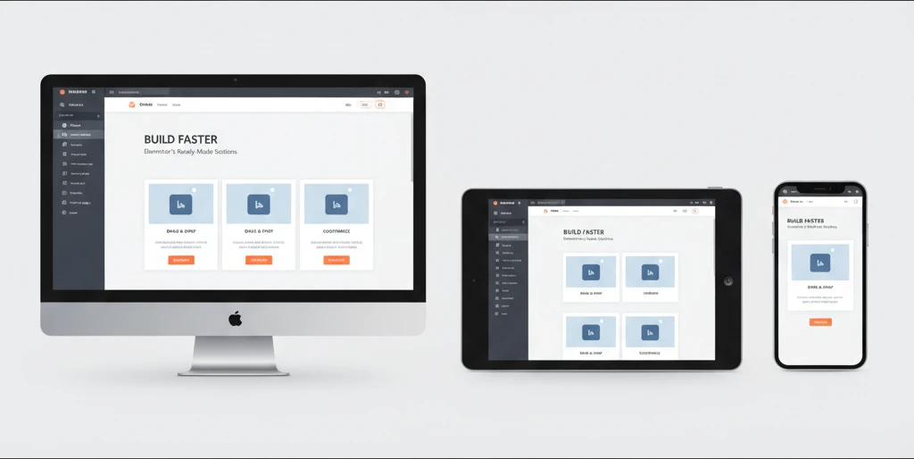Elementor section responsive preview showing desktop, tablet, and mobile views side-by-side
