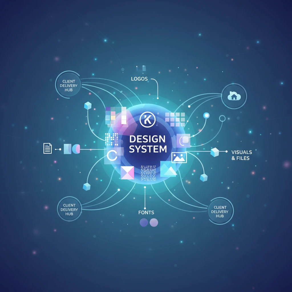 Professional illustration for article about Design Systems: Your Client Delivery Hub
