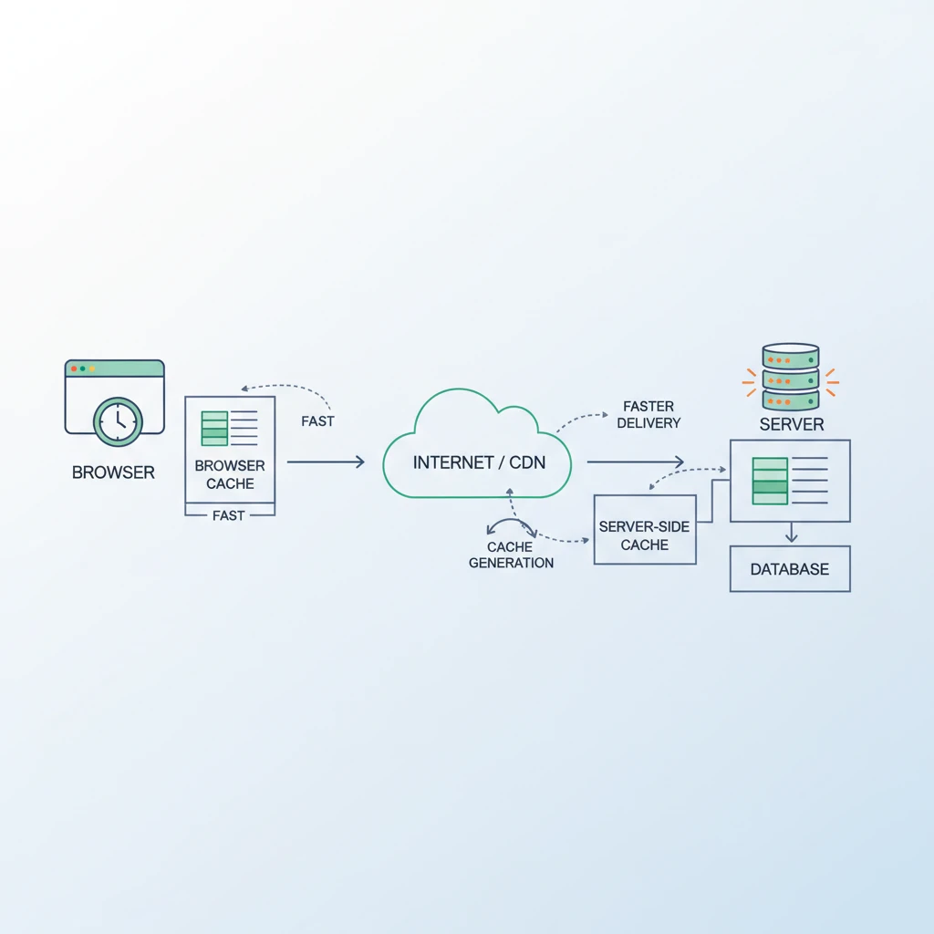 Diagram illustrating how browser and server-side caching work for website speed.