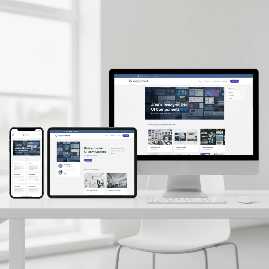 Diagram showing a website layout adapting responsively across mobile, tablet, and desktop screen sizes.
