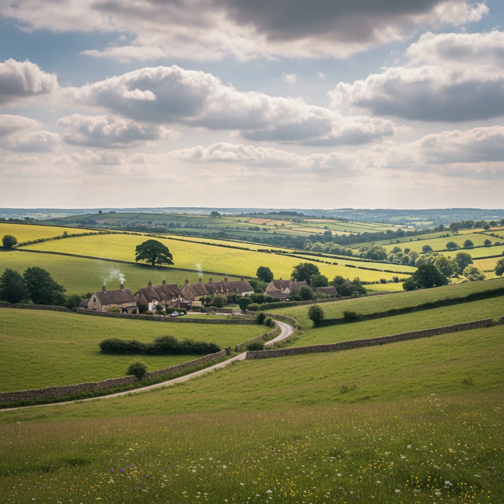 Ibogaine Treatment Options: UK's Trusted Source A serene UK countryside landscape with rolling hills under a soft, cloudy sky, evoking a sense of peace and natural healing.