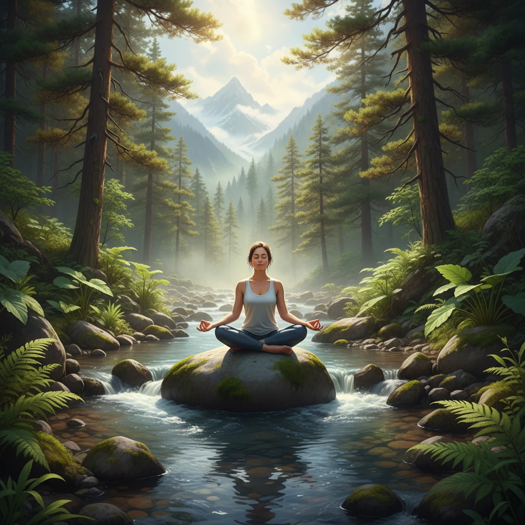 A serene scene depicting a person meditating in a calm, natural environment, symbolizing the introspective and healing aspects of therapeutic ketamine use.