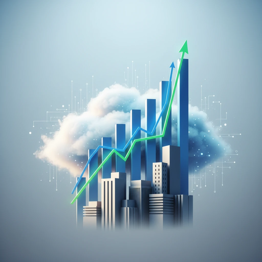 A stylized bar graph showing upward trending lines representing business growth and cloud adoption for SMBs in Oakville.