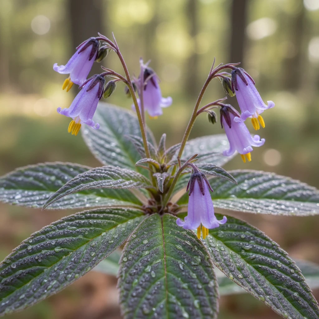 A vibrant, close-up photograph of a rare psychoactive plant found in Canada, with intricate leaf patterns and delicate flowers, set against a soft, blurred natural background.