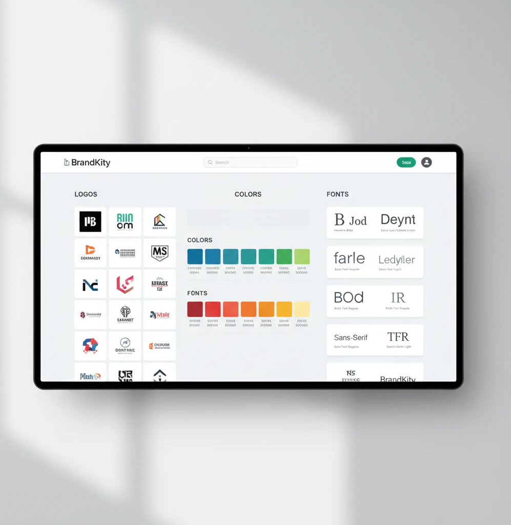 Screenshot of a clean, organized digital brand asset hub with clear categories for logos, colors, and fonts.