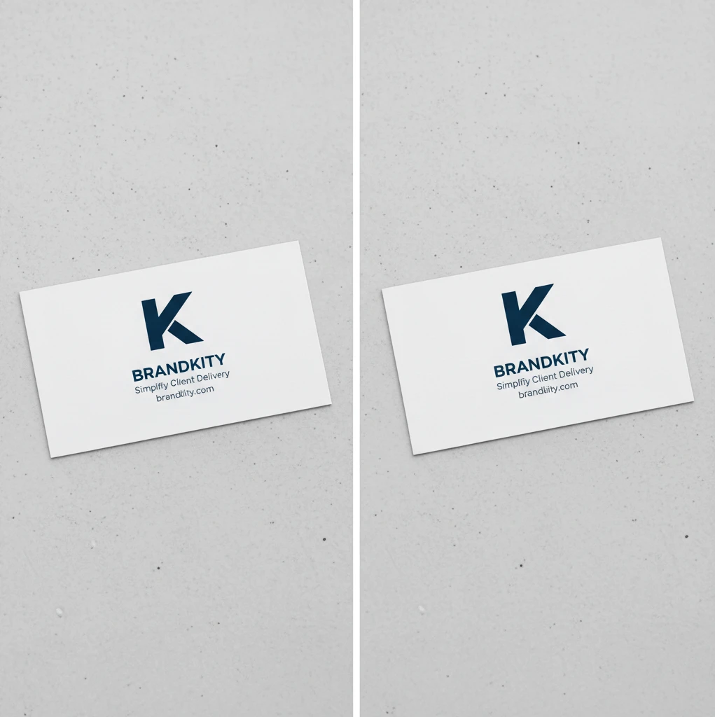 Side-by-side visual comparison of correct and incorrect logo placement on a business card.