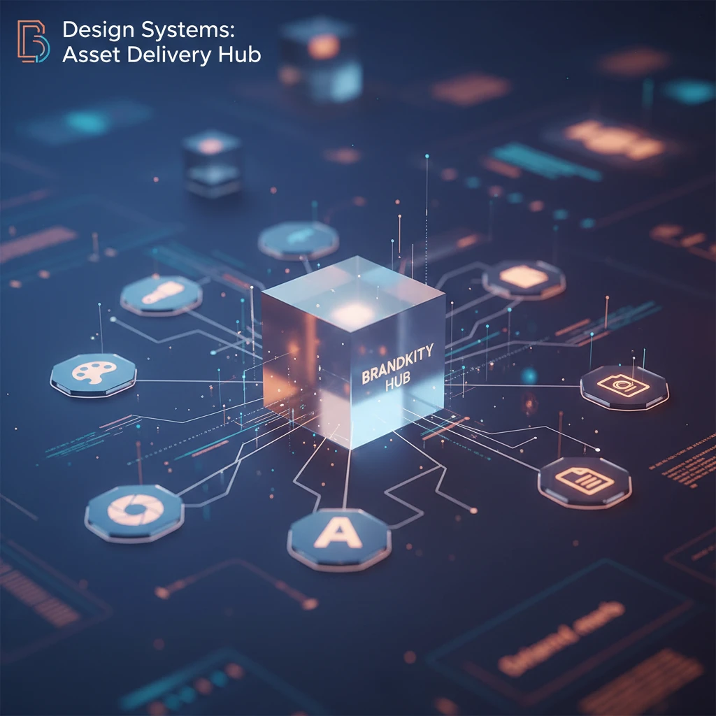Professional illustration for article about Design Systems: Asset Delivery Hub