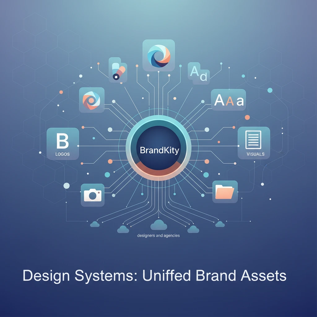Professional illustration for article about Design Systems: Unified Brand Assets