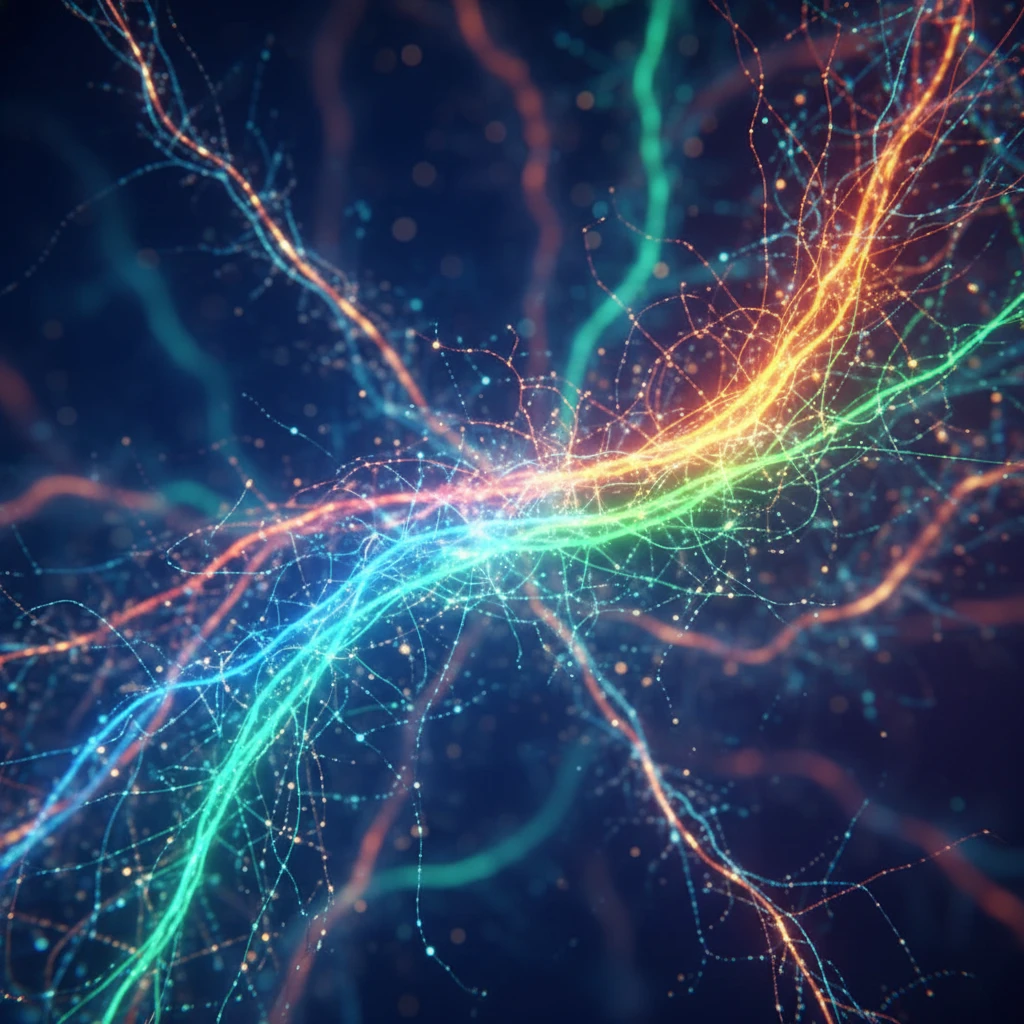 Abstract visualization of neural pathways in the brain, with some pathways highlighted in bright colors indicating increased activity or regeneration, symbolizing the neuroplastic effects of ibogaine.
