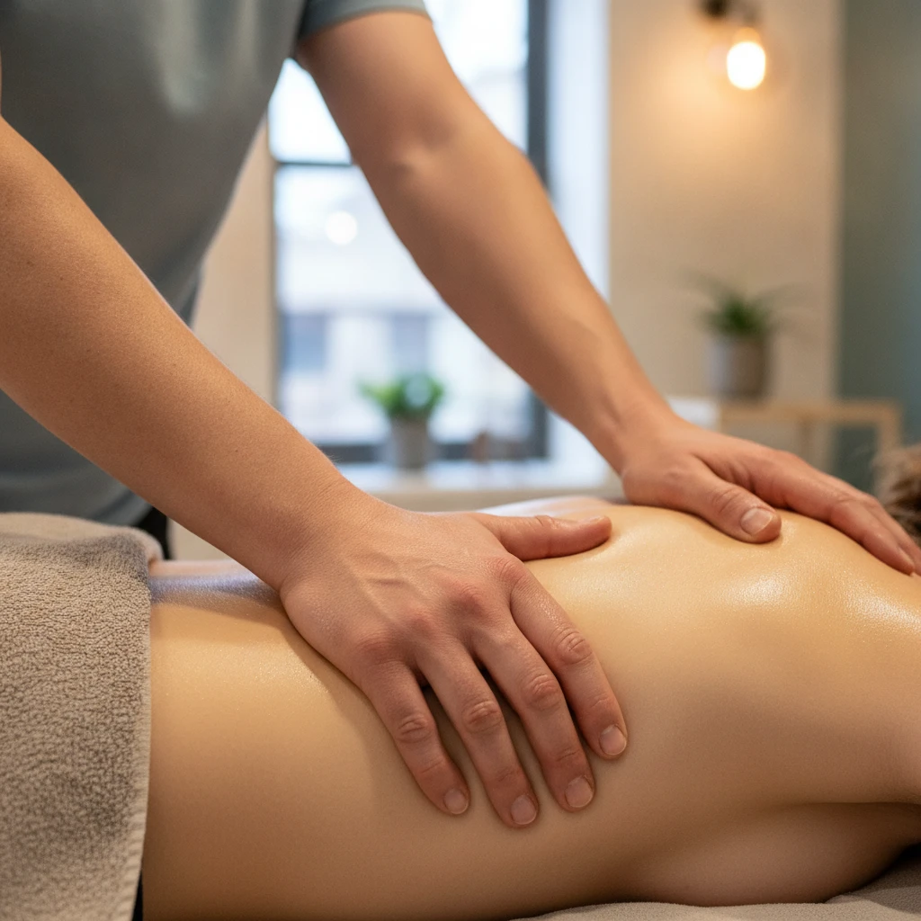 Close-up of a massage therapist
