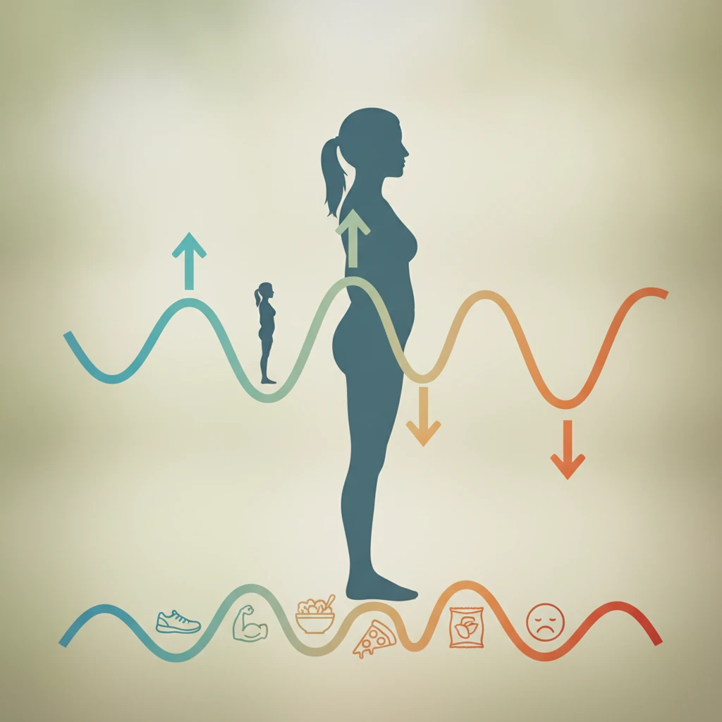 A graphic illustrating the yo-yo effect of dieting, showing a person