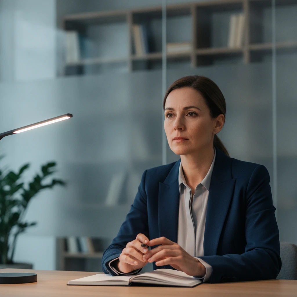 A person with a clear, focused expression, perhaps working on a complex task or engaging in deep thought, demonstrating mental clarity and sharp cognitive function. The background is clean and profess
