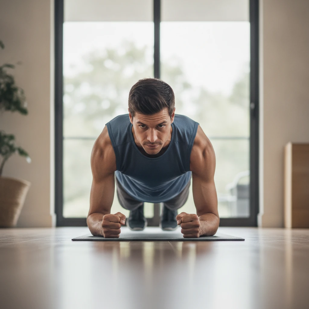A person performing a plank exercise with correct form, demonstrating core engagement for improved posture.